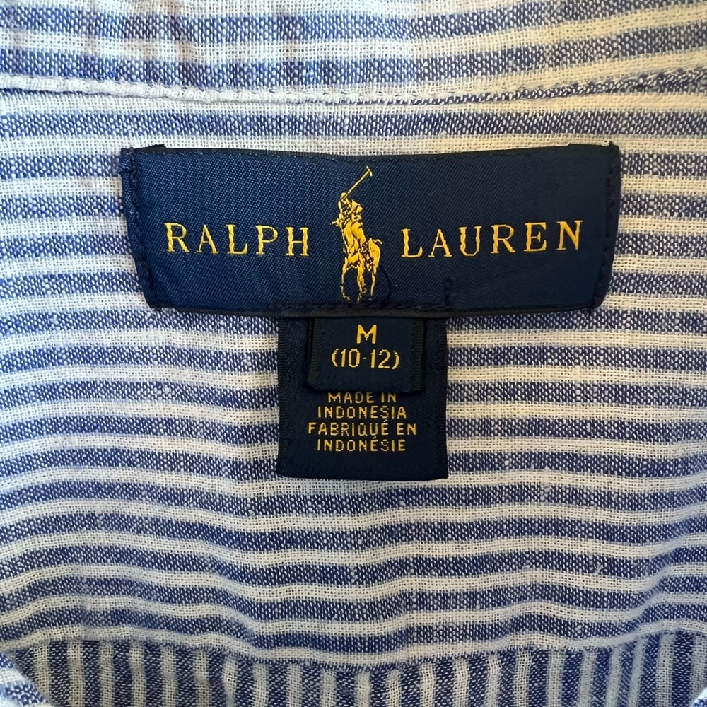 Ralph Lauren boys’ short sleeved shirt size M 10-12 in Blue/White stripe